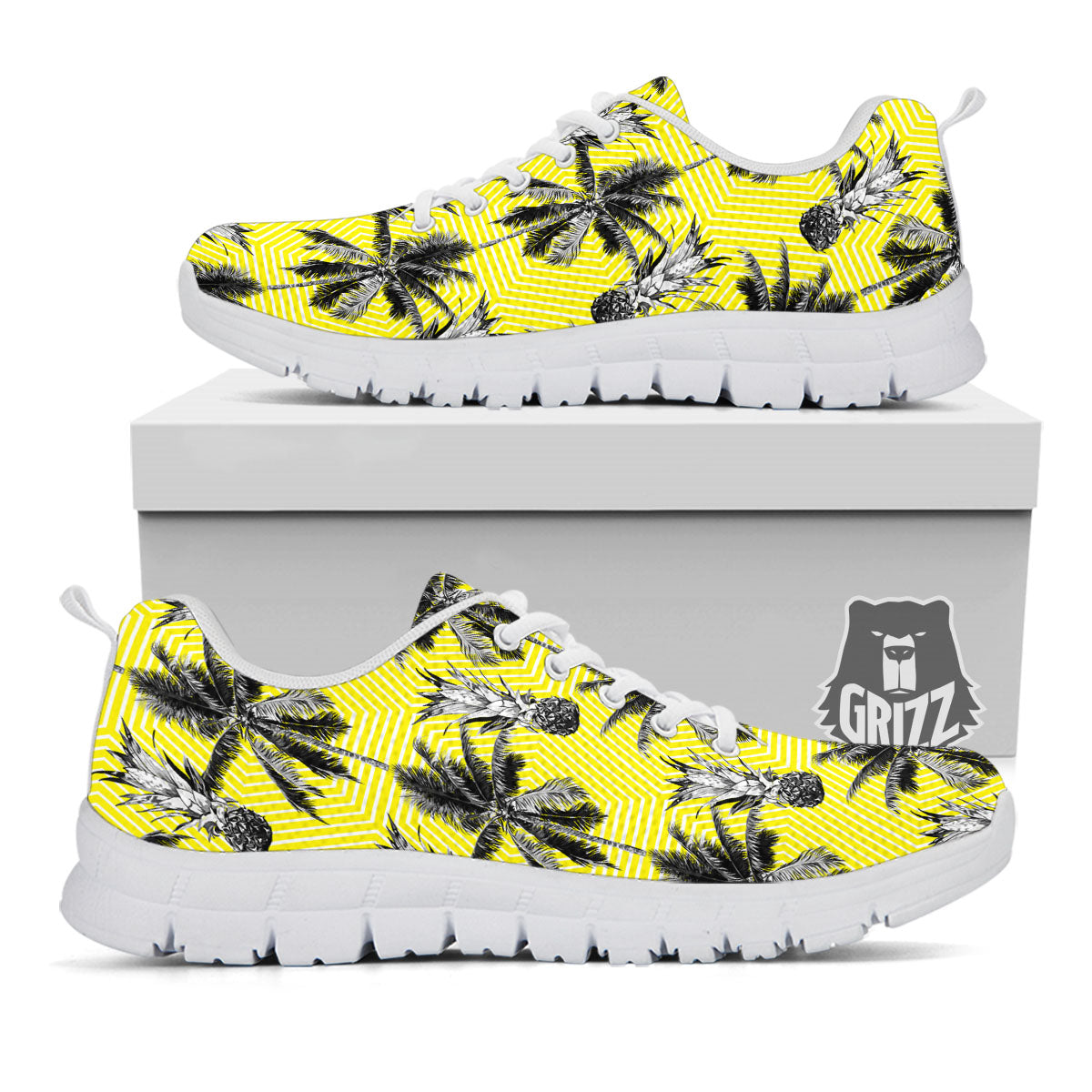 Tree Palm Yellow Print Pattern White Sneaker-grizzshop