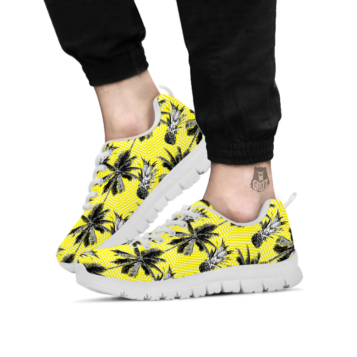 Tree Palm Yellow Print Pattern White Sneaker-grizzshop