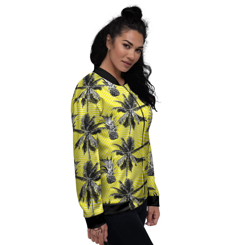 Tree Palm Yellow Print Pattern Women's Bomber Jacket-grizzshop