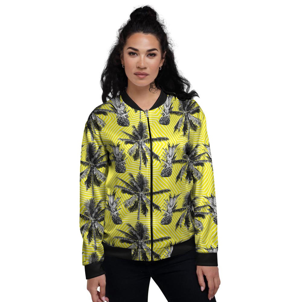 Tree Palm Yellow Print Pattern Women's Bomber Jacket-grizzshop