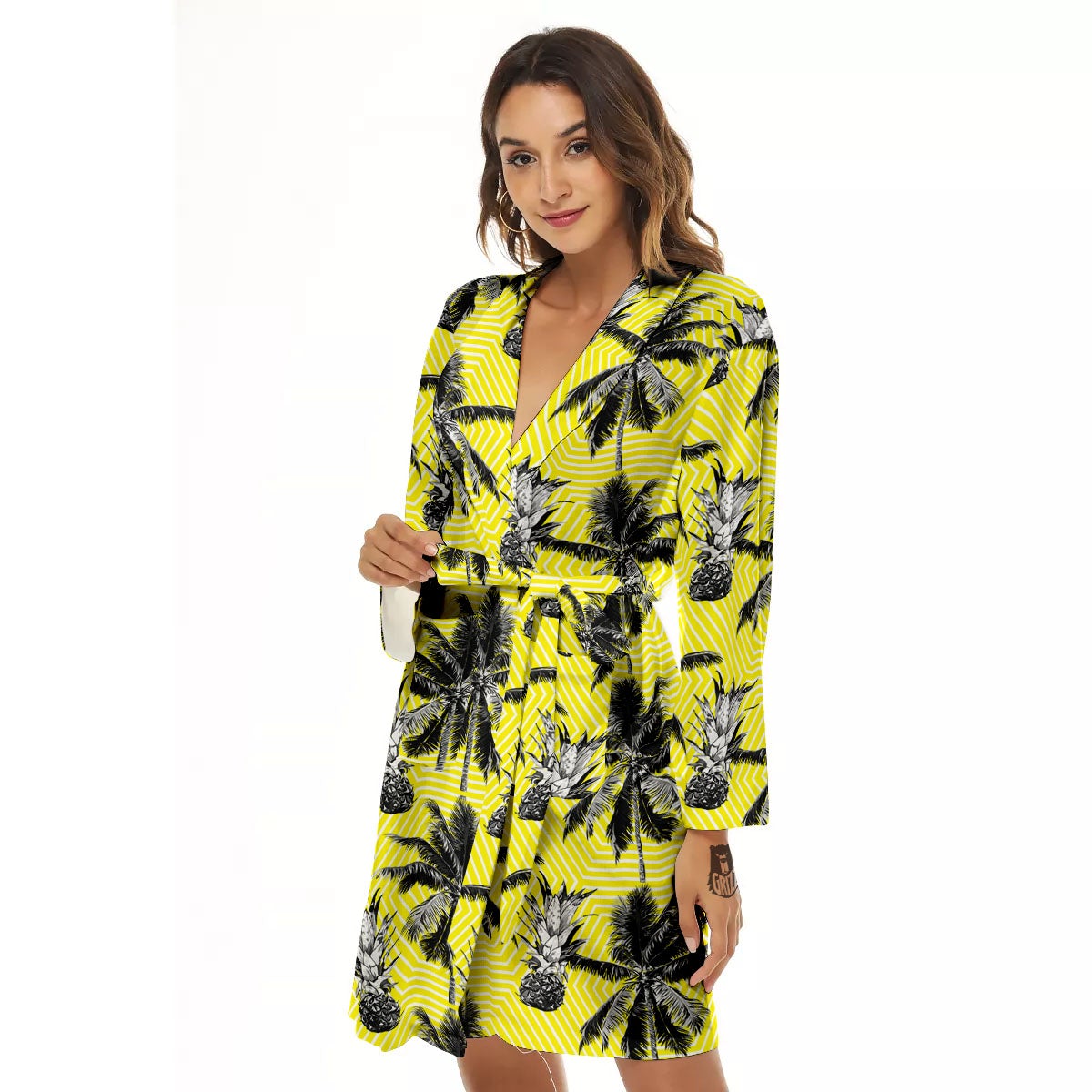 Tree Palm Yellow Print Pattern Women's Robe-grizzshop