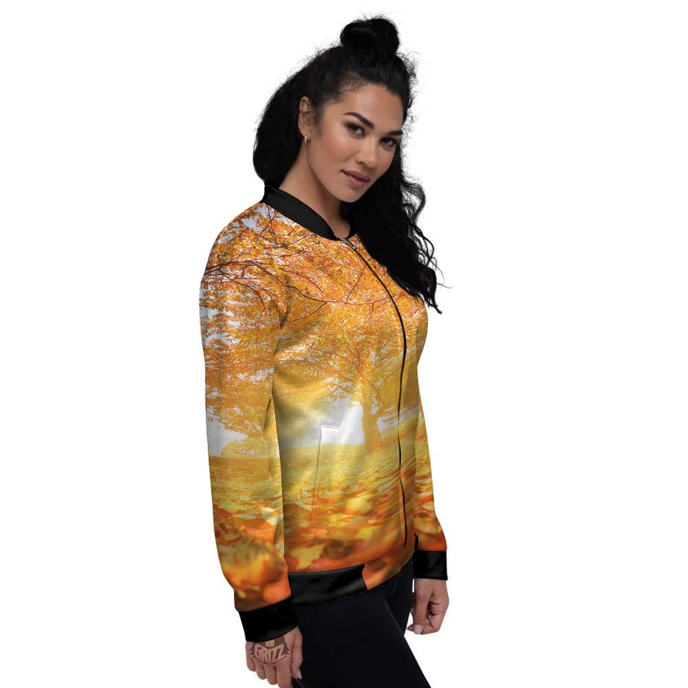 Tree Sunshine Autumn Print Women's Bomber Jacket-grizzshop