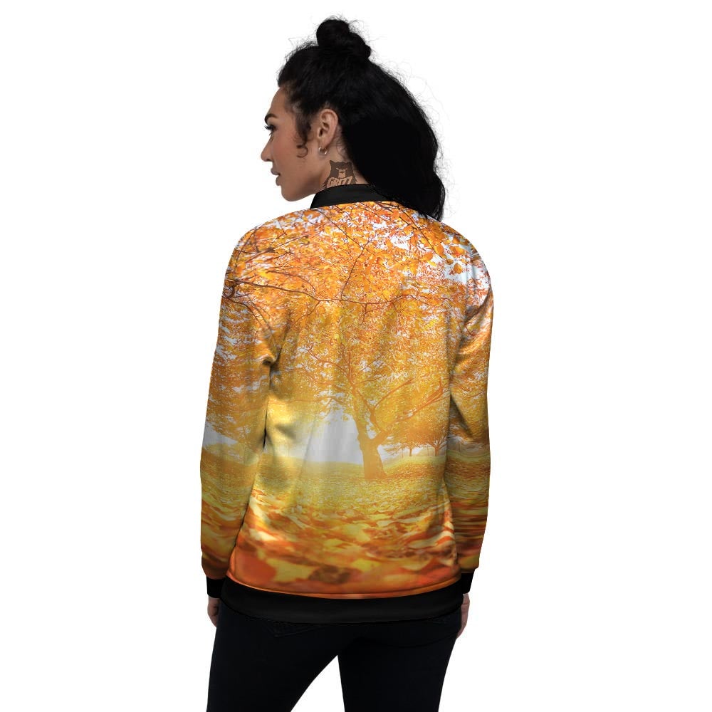 Tree Sunshine Autumn Print Women's Bomber Jacket-grizzshop