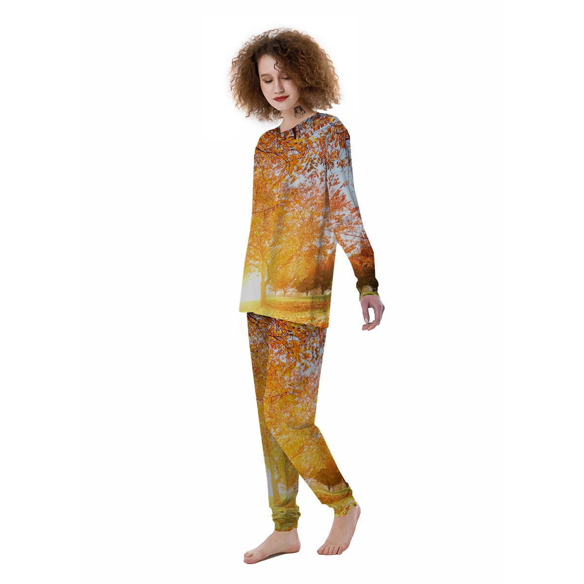 Tree Sunshine Autumn Print Women's Pajamas-grizzshop