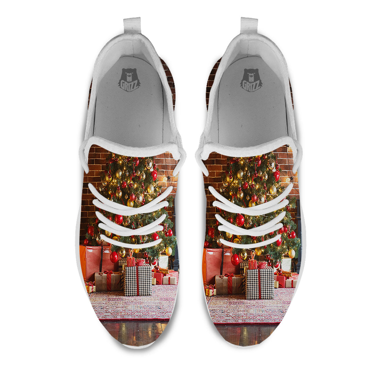 Tree Xmas Print White Athletic Shoes-grizzshop