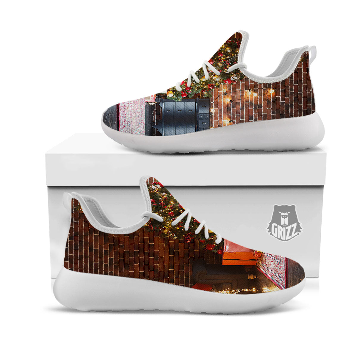 Tree Xmas Print White Athletic Shoes-grizzshop