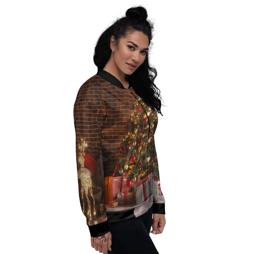 Tree Xmas Print Women's Bomber Jacket-grizzshop