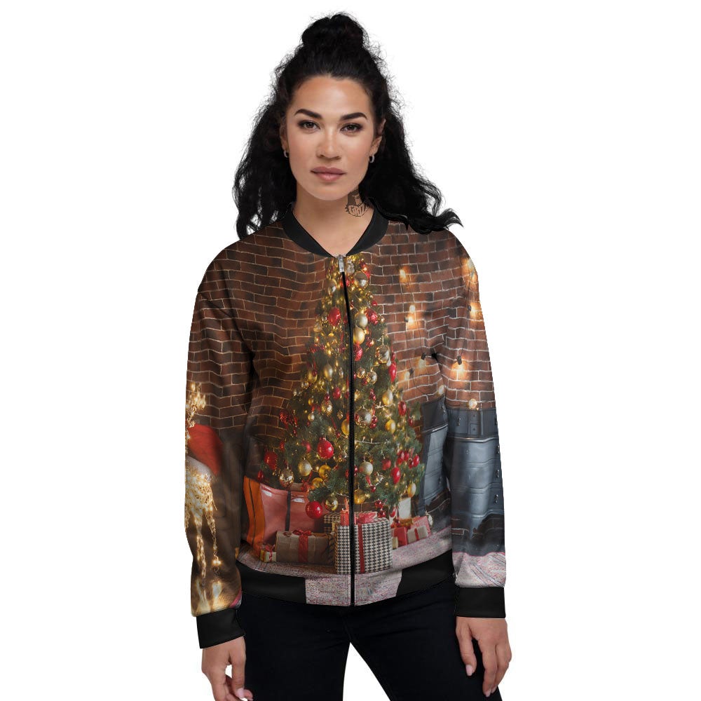 Tree Xmas Print Women's Bomber Jacket-grizzshop