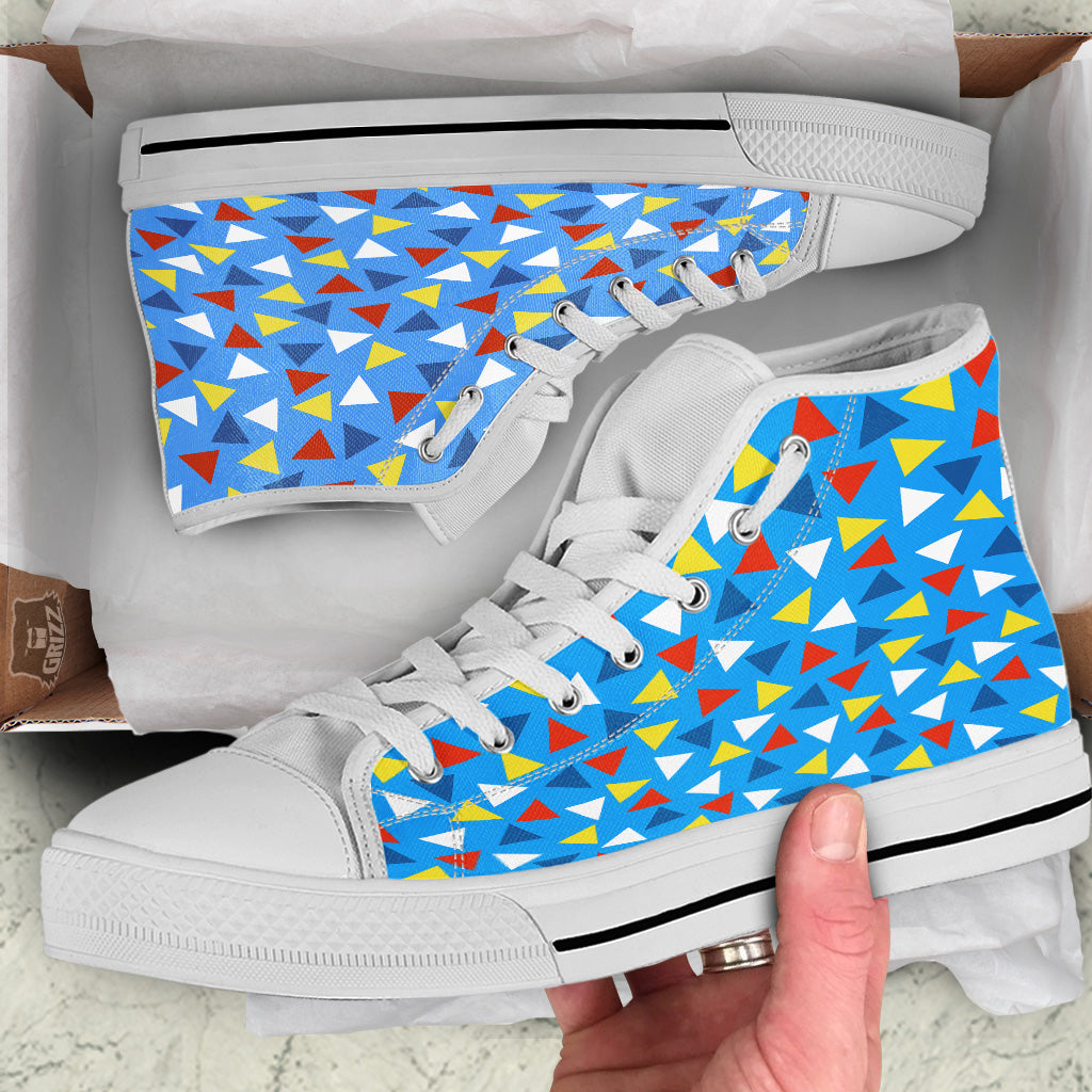 Triangle Autism Awareness Color Print Pattern White High Top Shoes-grizzshop