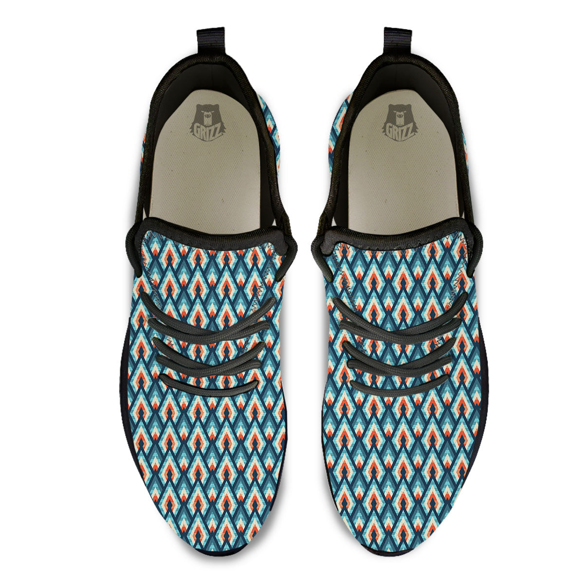 Triangle Blue Geometric Print Pattern Black Athletic Shoes-grizzshop