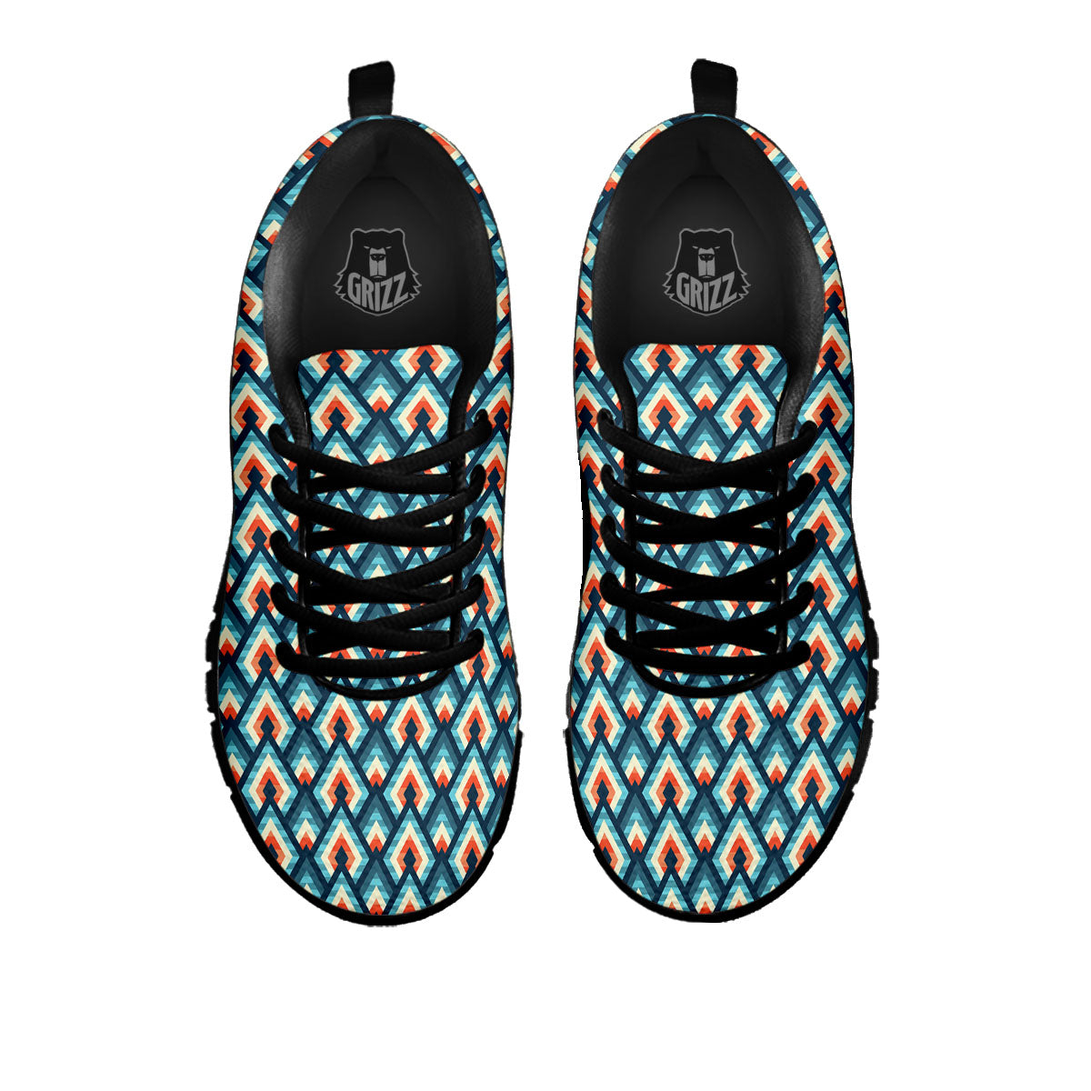 Triangle Blue Geometric Print Pattern Black Sneaker-grizzshop
