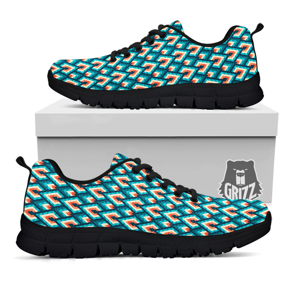 Triangle Blue Geometric Print Pattern Black Sneaker-grizzshop