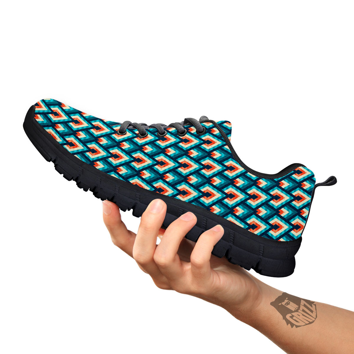 Triangle Blue Geometric Print Pattern Black Sneaker-grizzshop