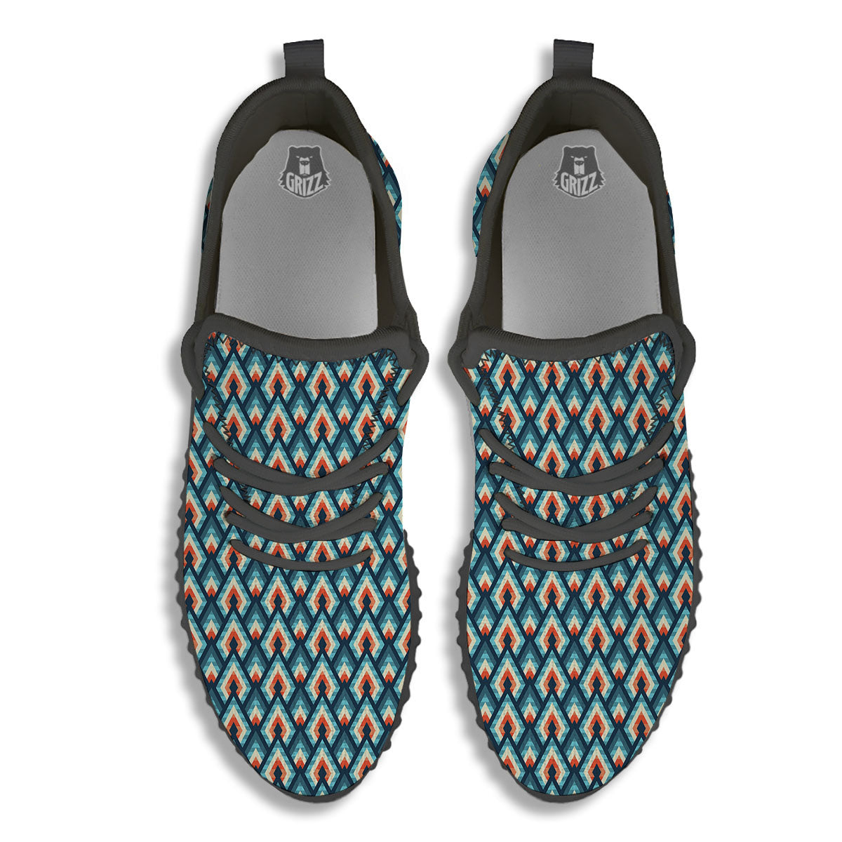 Triangle Blue Geometric Print Pattern Black Walking Shoes-grizzshop