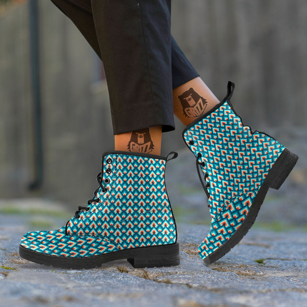 Triangle Blue Geometric Print Pattern Leather Boots-grizzshop