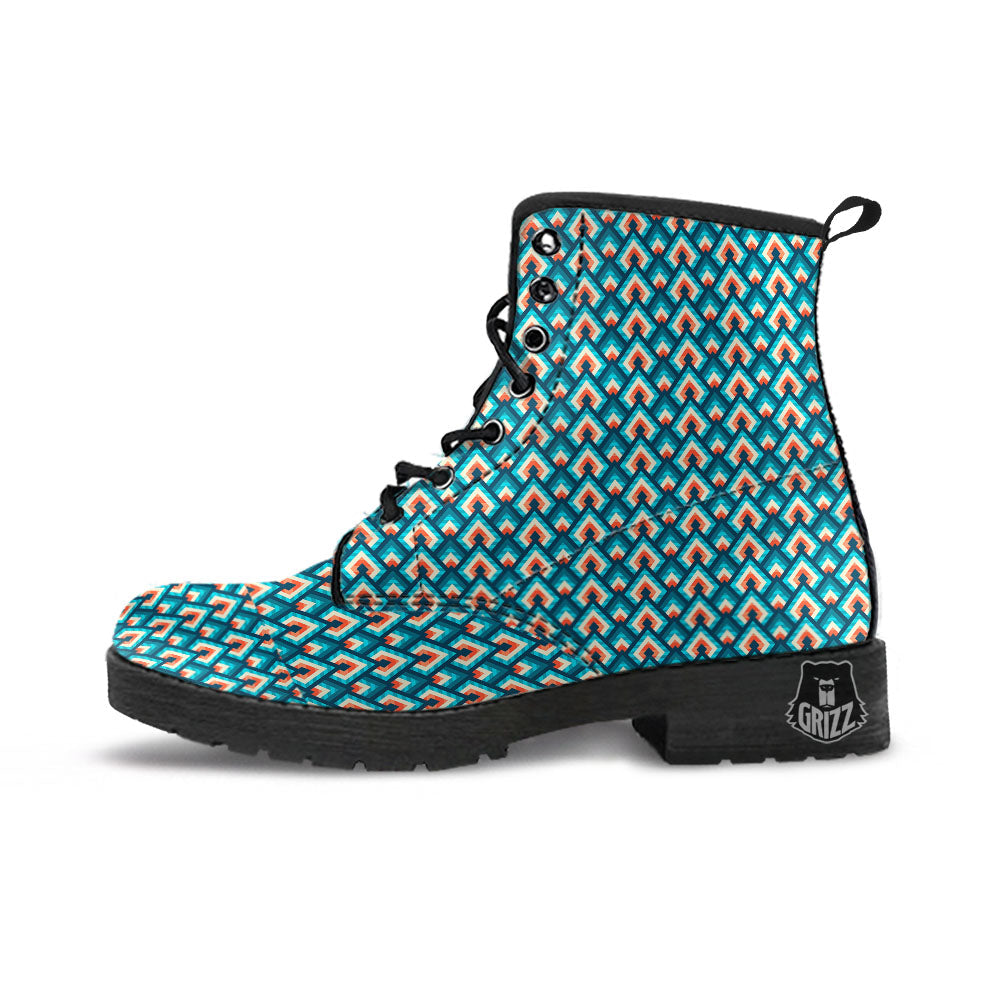Triangle Blue Geometric Print Pattern Leather Boots-grizzshop