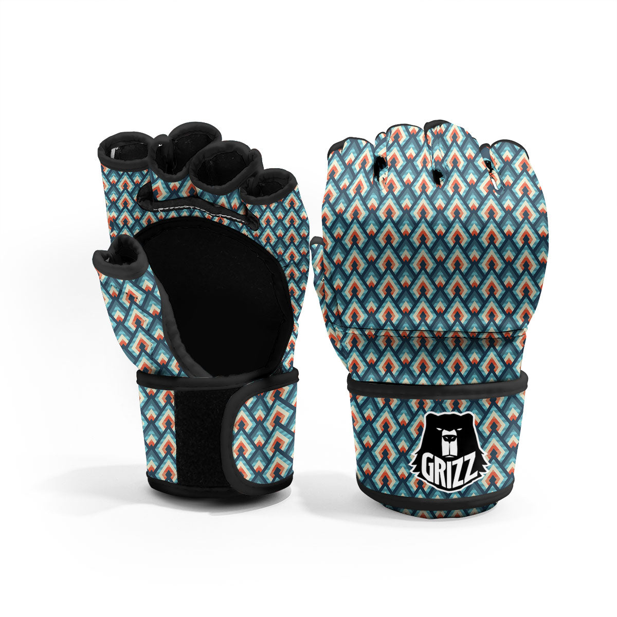 Triangle Blue Geometric Print Pattern MMA Gloves-grizzshop