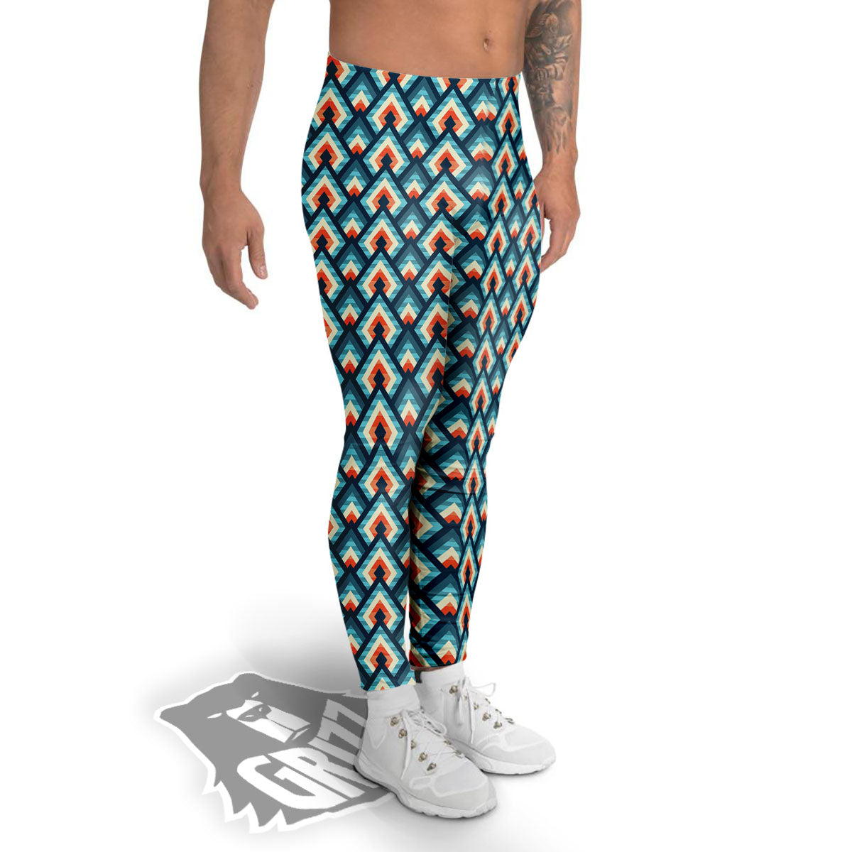 Triangle Blue Geometric Print Pattern Men's Leggings-grizzshop