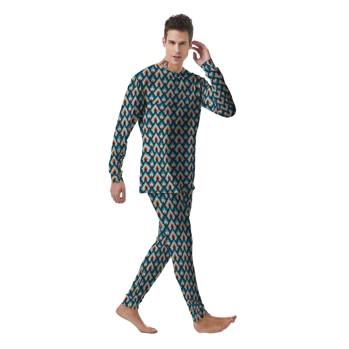 Triangle Blue Geometric Print Pattern Men's Pajamas-grizzshop