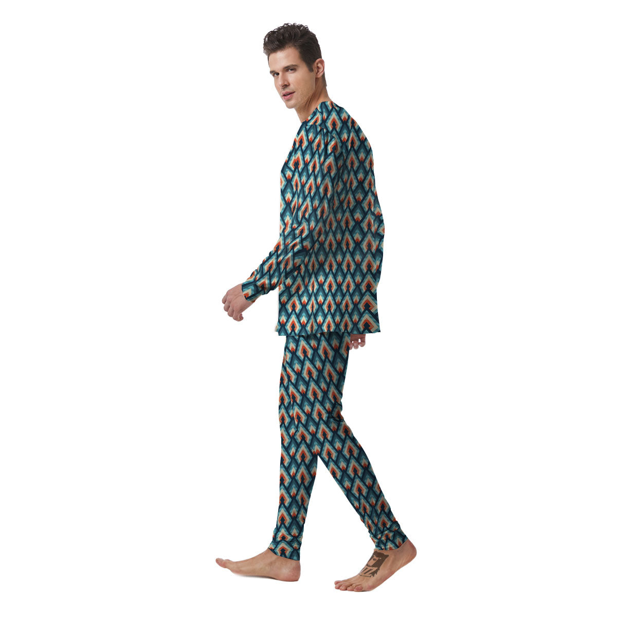 Triangle Blue Geometric Print Pattern Men's Pajamas-grizzshop