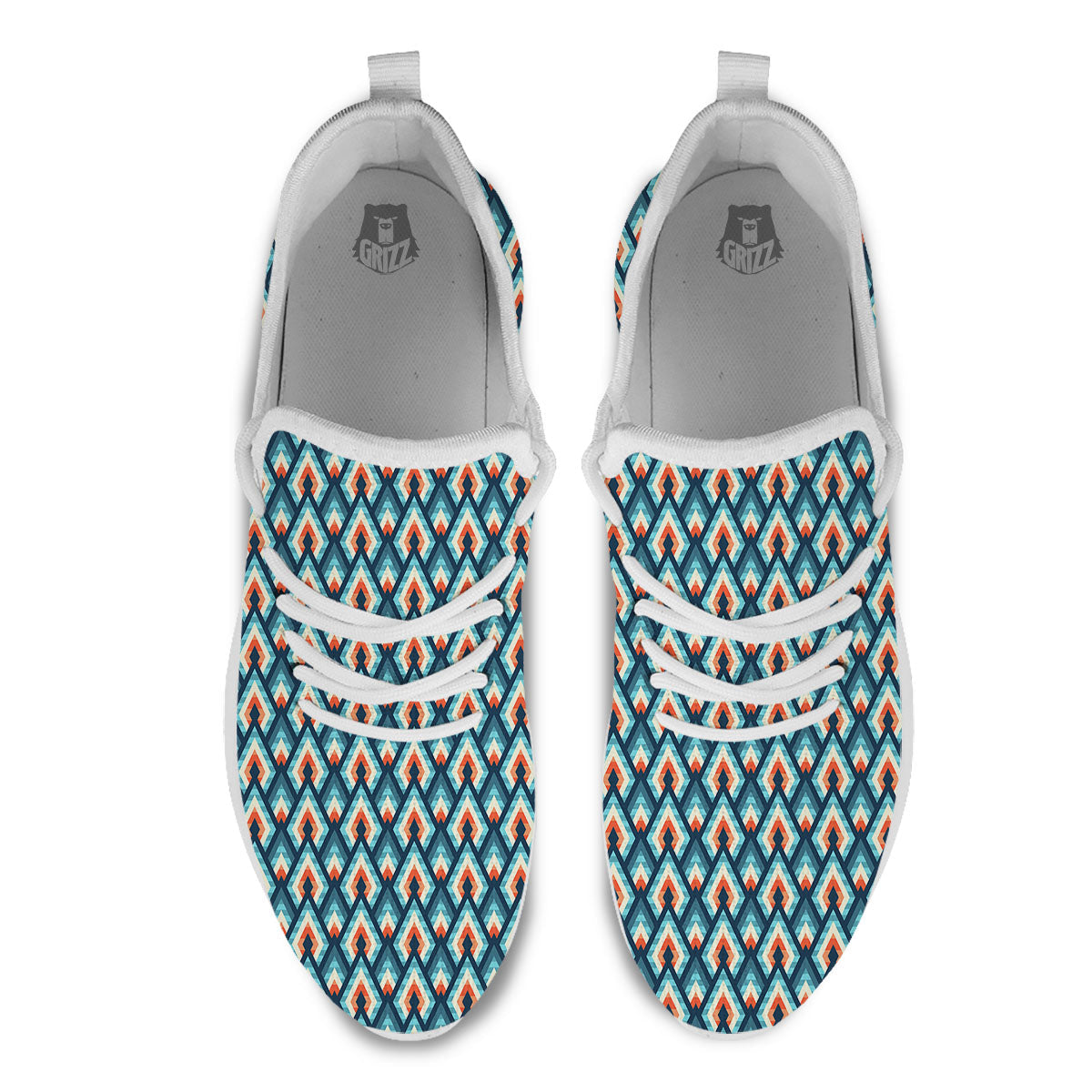 Triangle Blue Geometric Print Pattern White Athletic Shoes-grizzshop