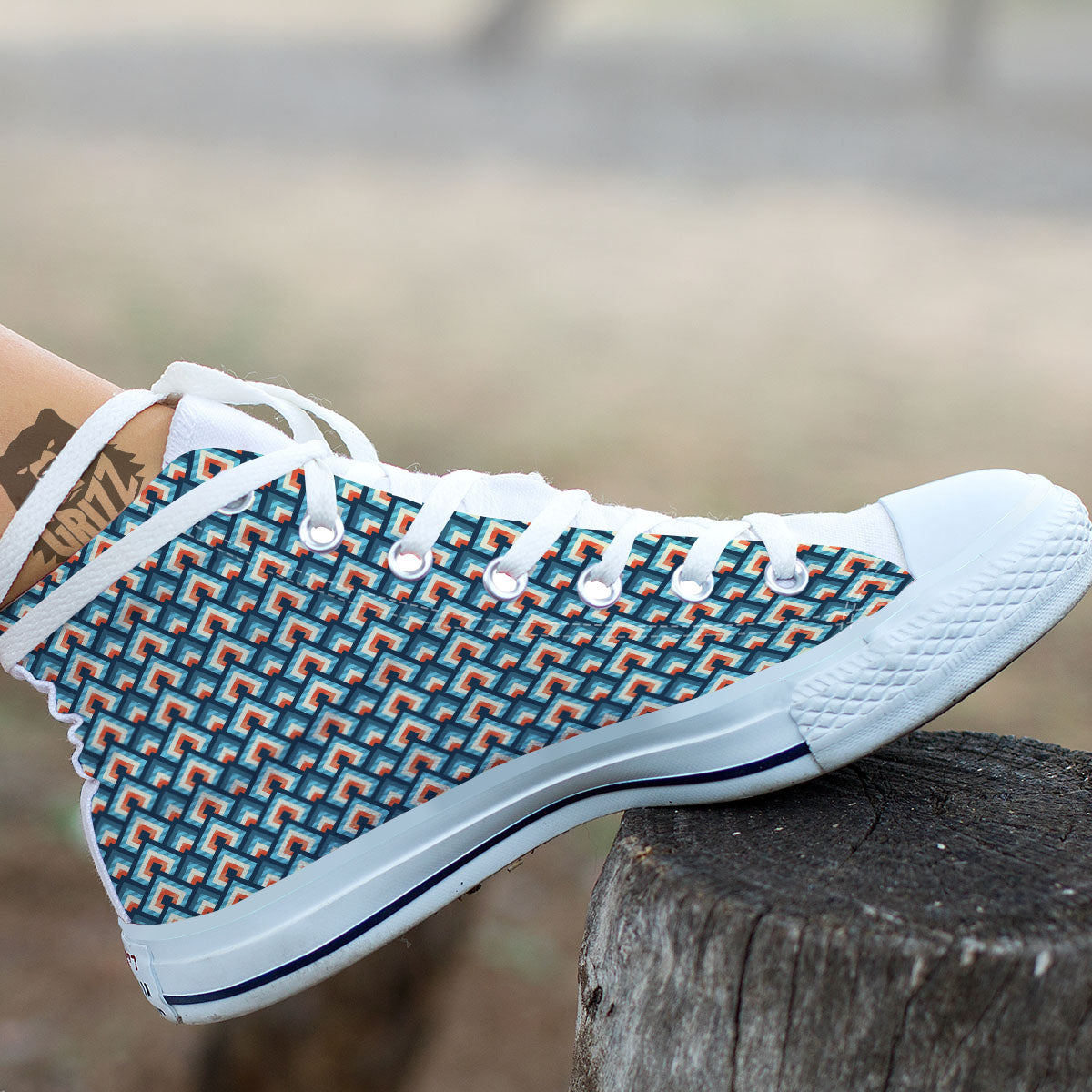 Triangle Blue Geometric Print Pattern White High Top Shoes-grizzshop
