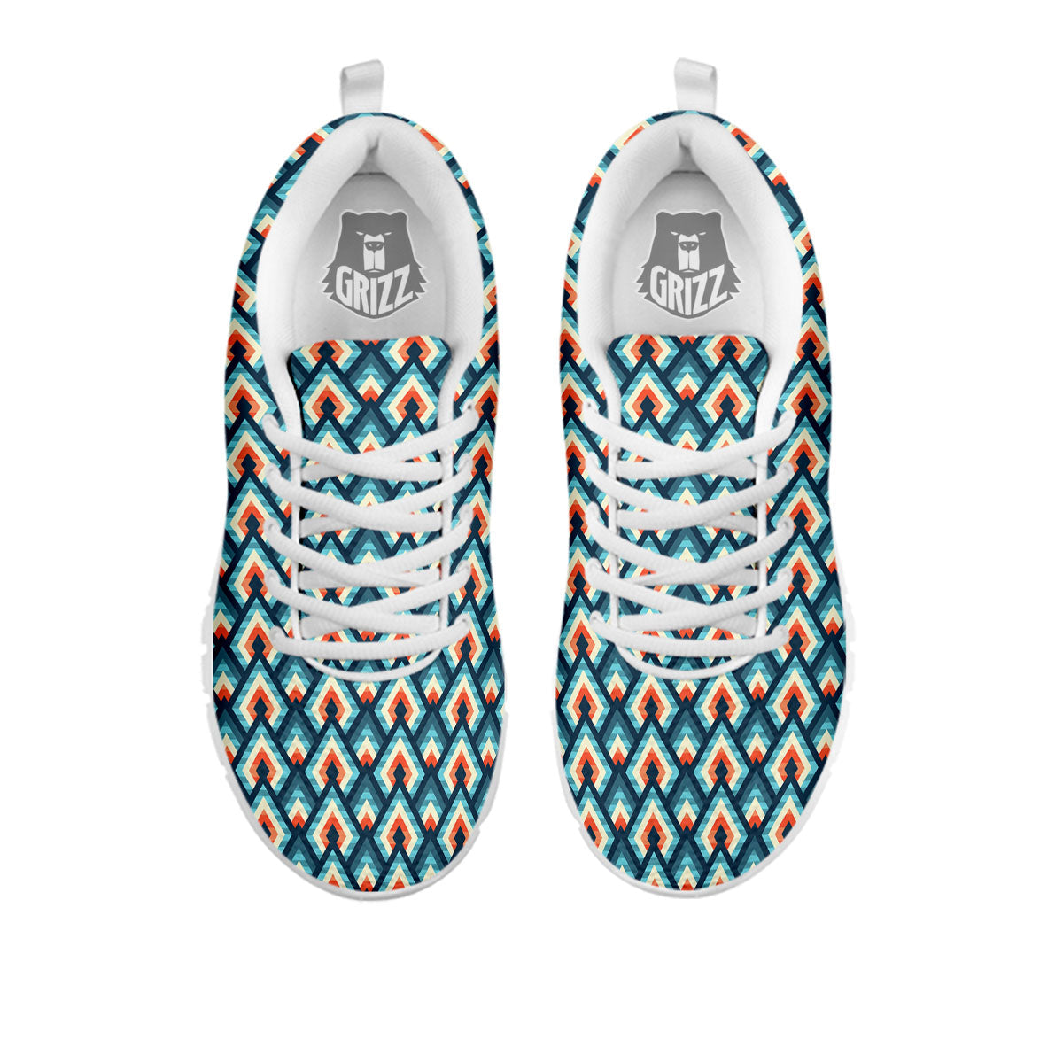 Triangle Blue Geometric Print Pattern White Sneaker-grizzshop