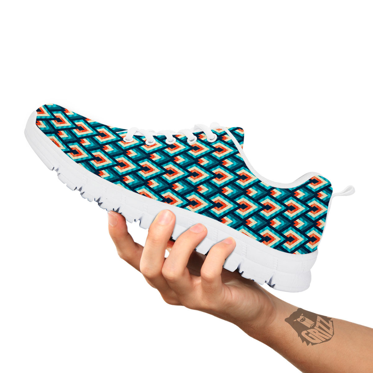 Triangle Blue Geometric Print Pattern White Sneaker-grizzshop