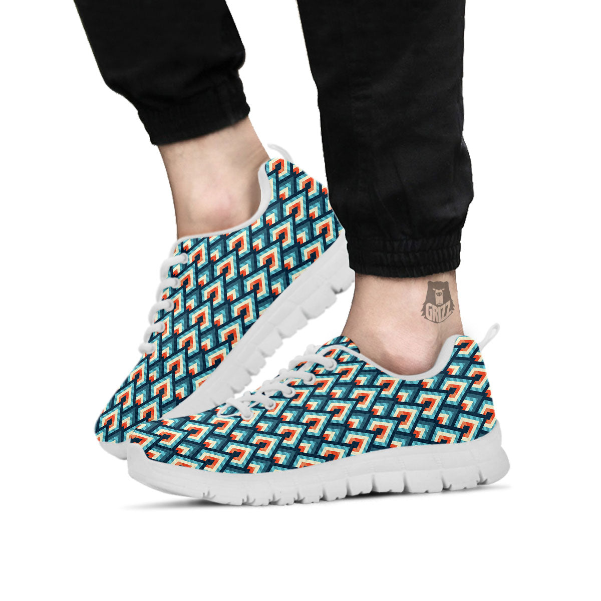 Triangle Blue Geometric Print Pattern White Sneaker-grizzshop