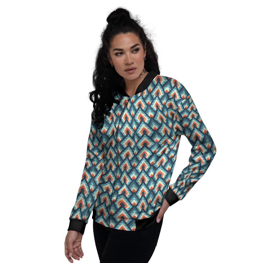 Triangle Blue Geometric Print Pattern Women's Bomber Jacket-grizzshop