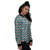 Triangle Blue Geometric Print Pattern Women's Bomber Jacket-grizzshop