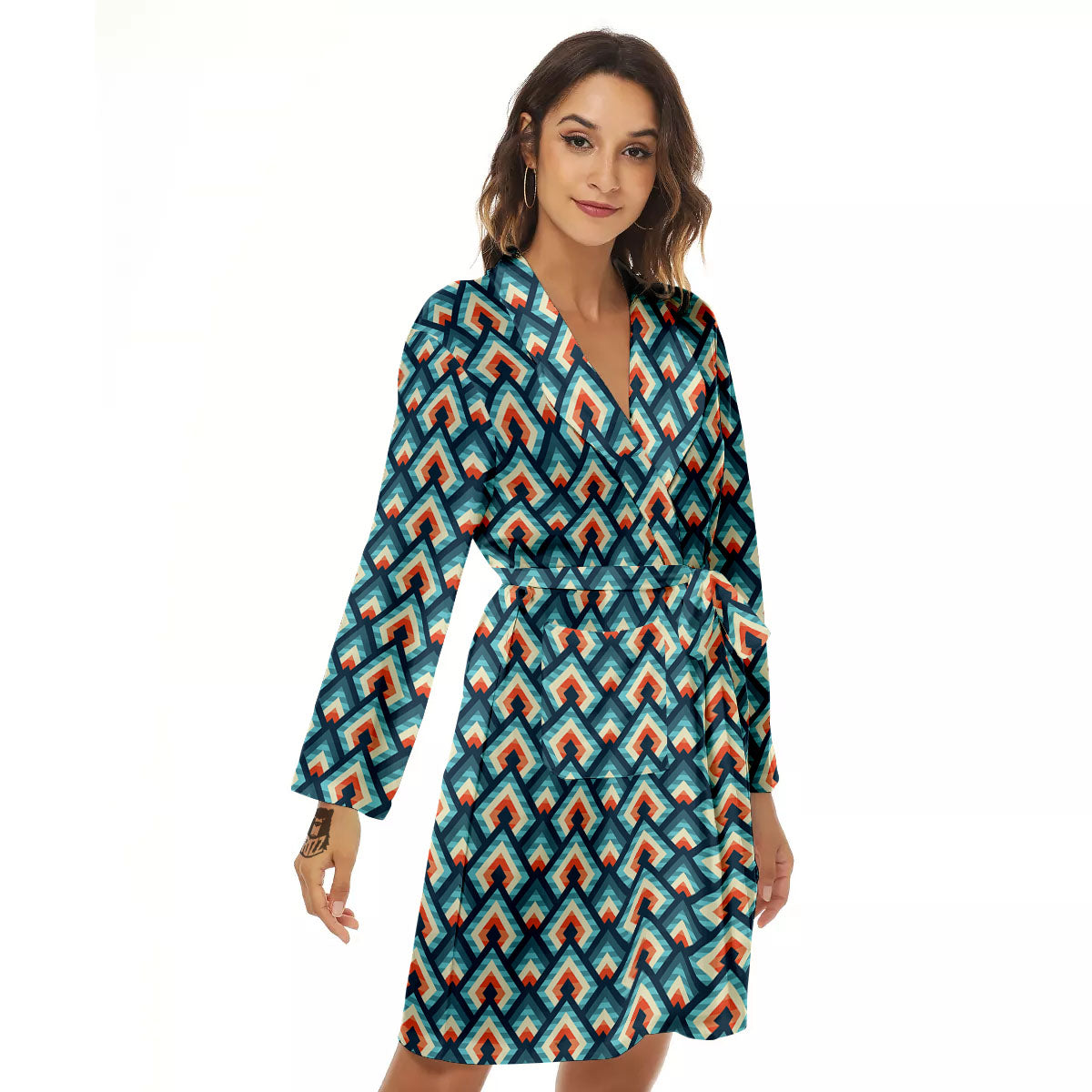 Triangle Blue Geometric Print Pattern Women's Robe-grizzshop