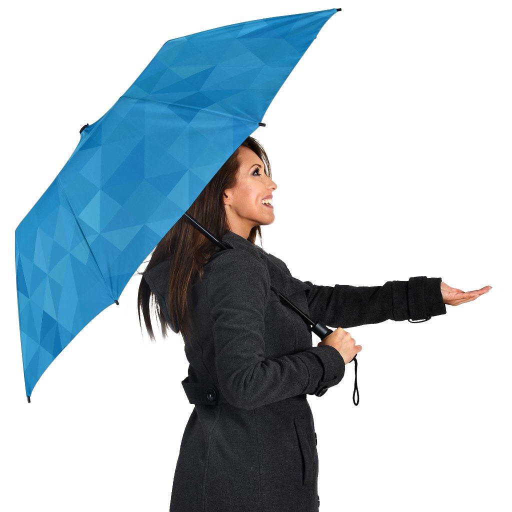 Triangle Blue Pattern Print Automatic Foldable Umbrella-grizzshop
