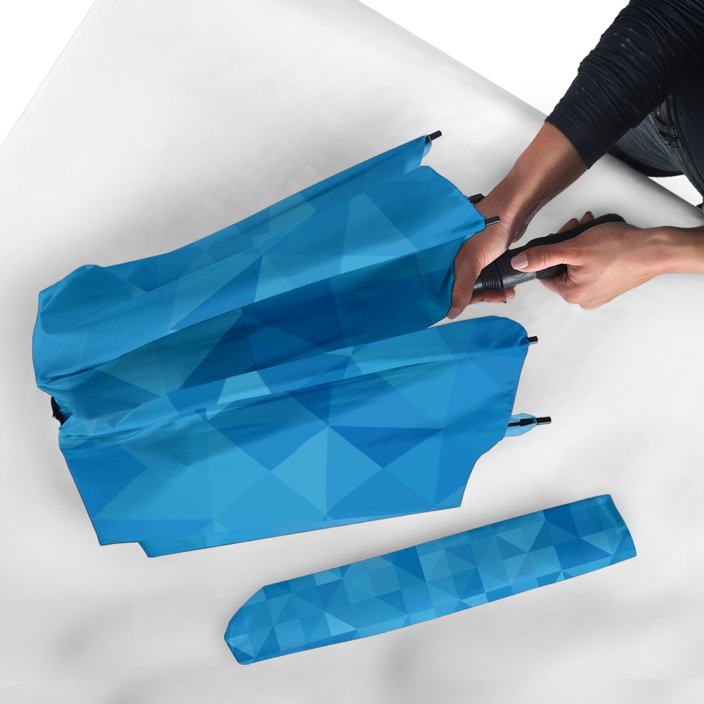 Triangle Blue Pattern Print Automatic Foldable Umbrella-grizzshop