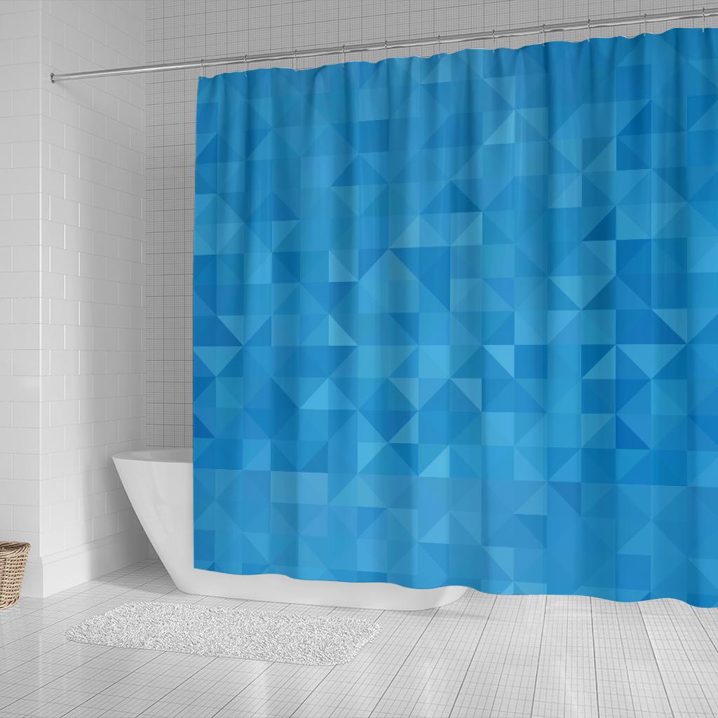 Triangle Blue Pattern Print Bathroom Shower Curtain-grizzshop