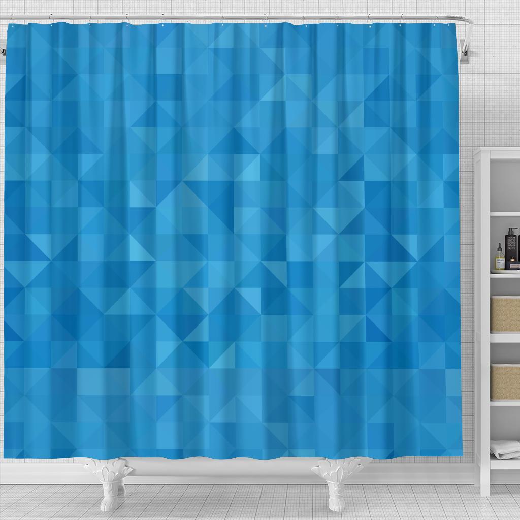 Triangle Blue Pattern Print Bathroom Shower Curtain-grizzshop