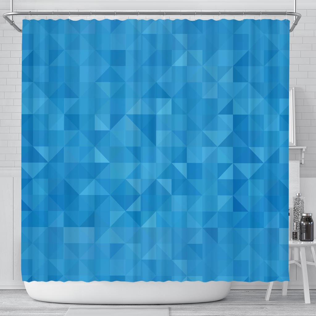 Triangle Blue Pattern Print Bathroom Shower Curtain-grizzshop