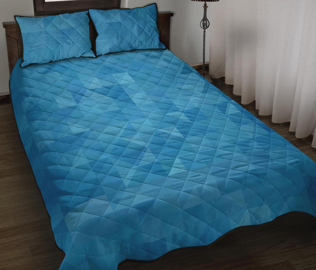 Triangle Blue Pattern Print Bed Set Quilt-grizzshop