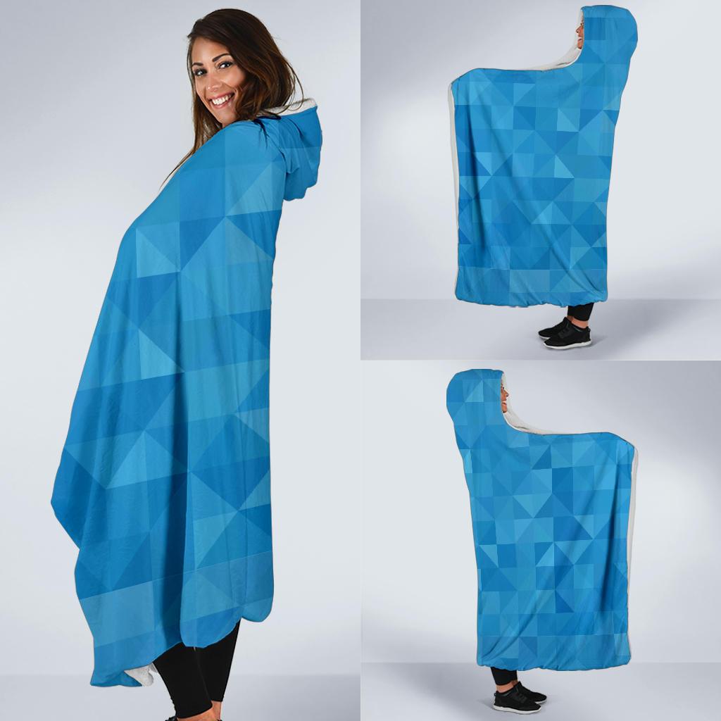 Triangle Blue Pattern Print Hooded Blanket-grizzshop