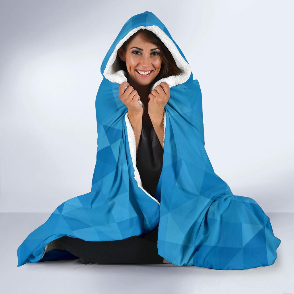 Triangle Blue Pattern Print Hooded Blanket-grizzshop