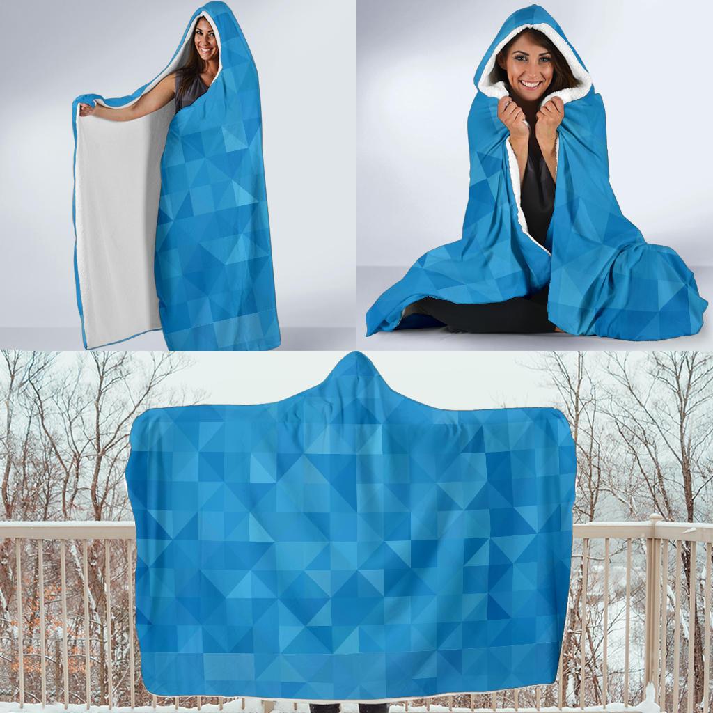 Triangle Blue Pattern Print Hooded Blanket-grizzshop