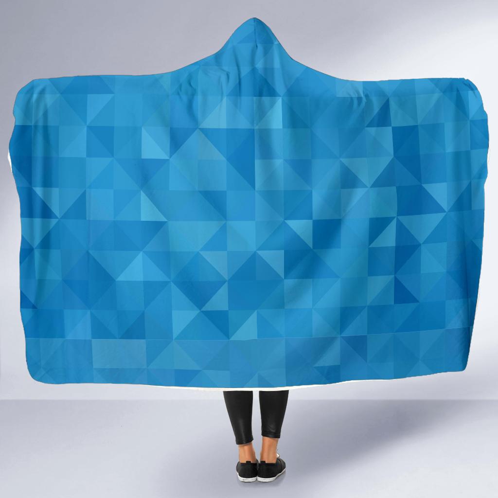 Triangle Blue Pattern Print Hooded Blanket-grizzshop