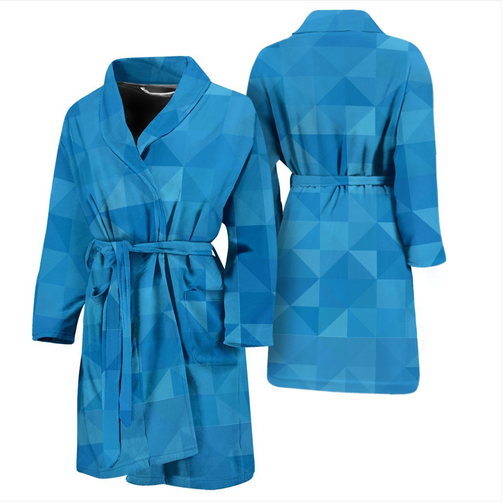 Triangle Blue Pattern Print Men Long Robe-grizzshop