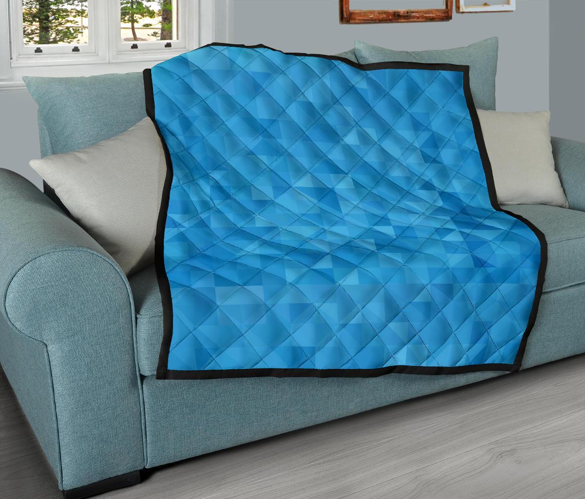 Triangle Blue Pattern Print Quilt-grizzshop