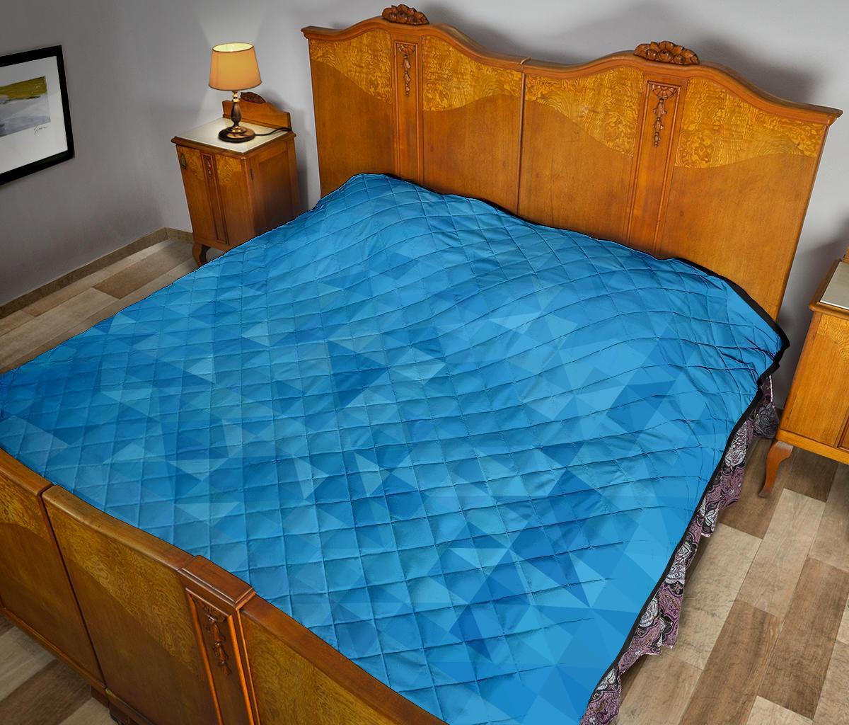 Triangle Blue Pattern Print Quilt-grizzshop