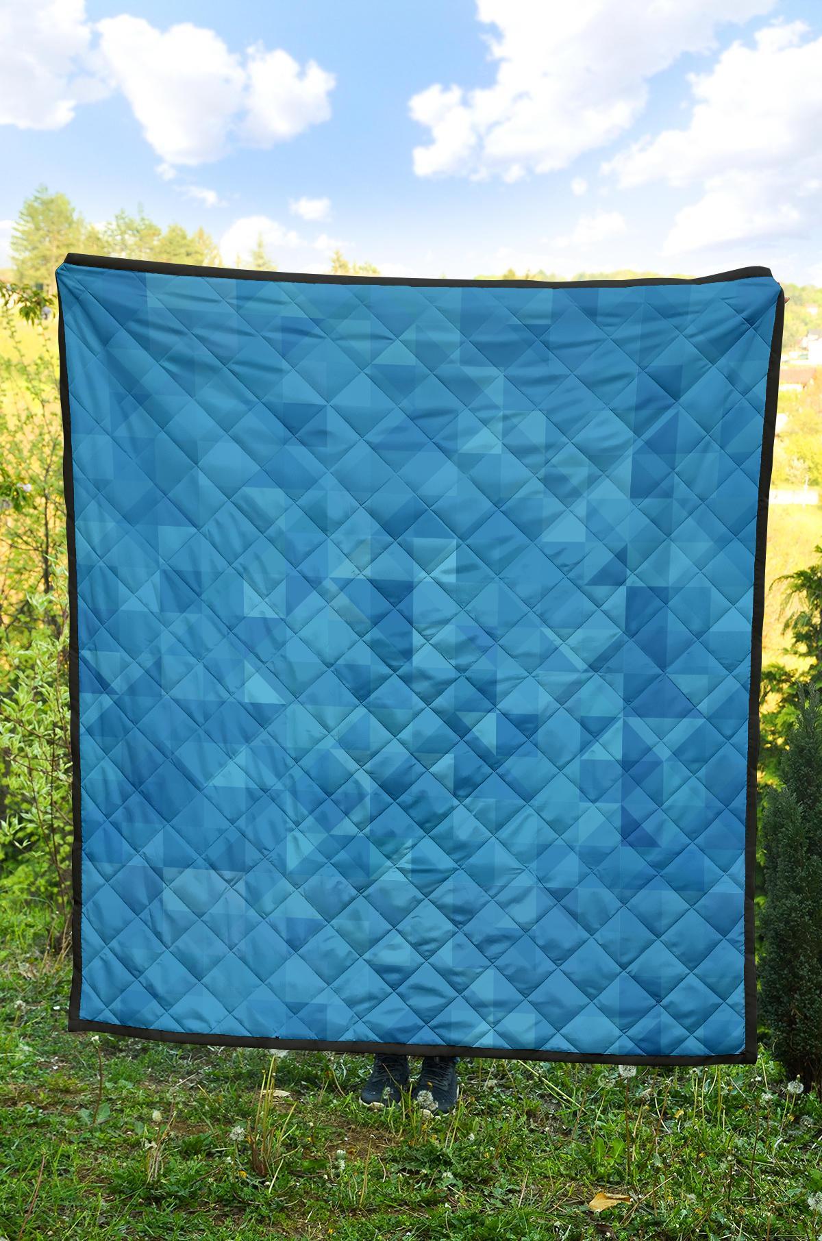 Triangle Blue Pattern Print Quilt-grizzshop