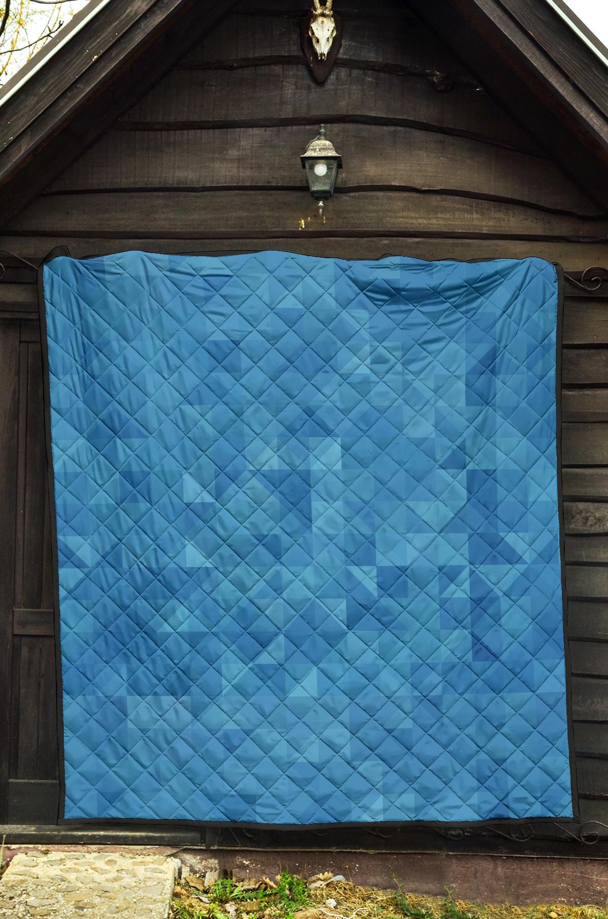 Triangle Blue Pattern Print Quilt-grizzshop