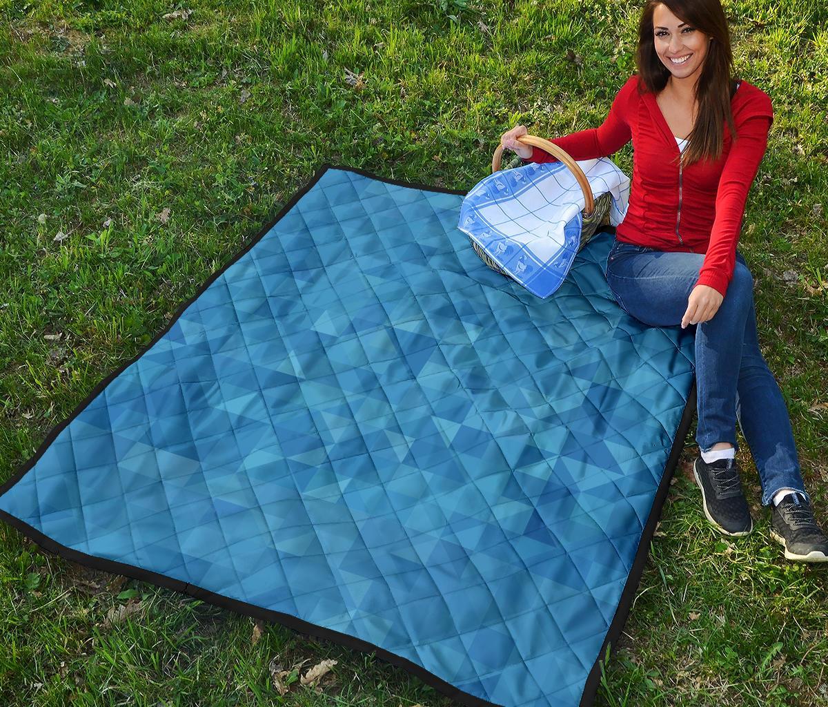 Triangle Blue Pattern Print Quilt-grizzshop