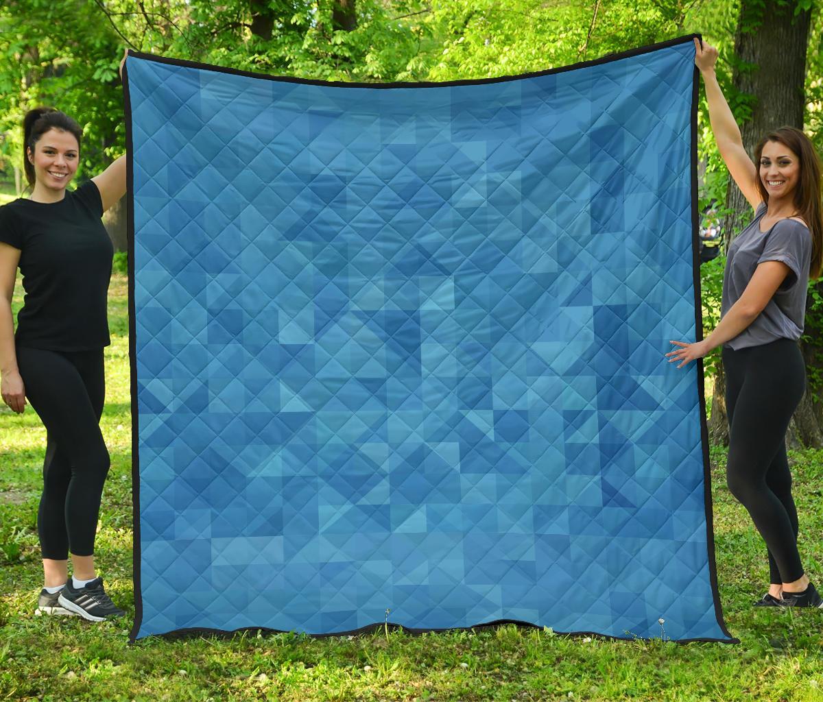 Triangle Blue Pattern Print Quilt-grizzshop