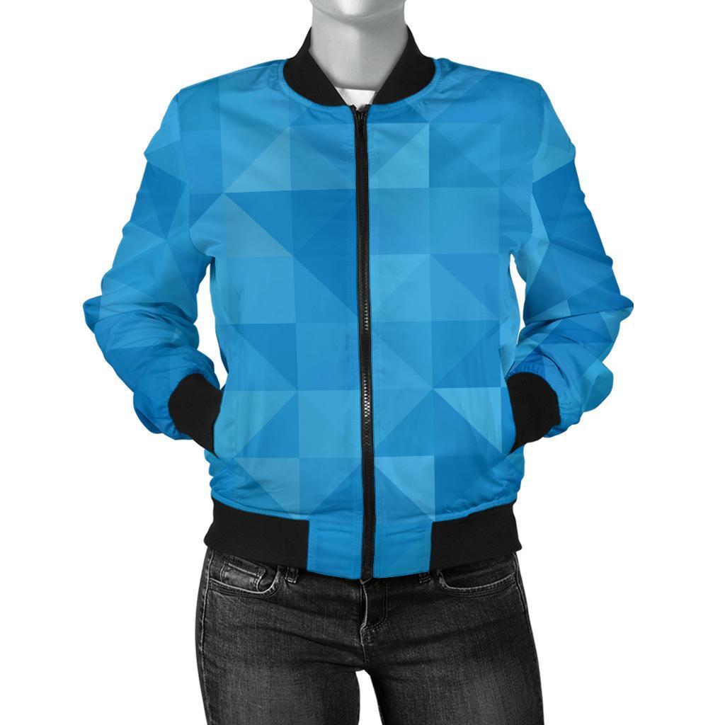 Triangle Blue Pattern Print Women Casual Bomber Jacket-grizzshop